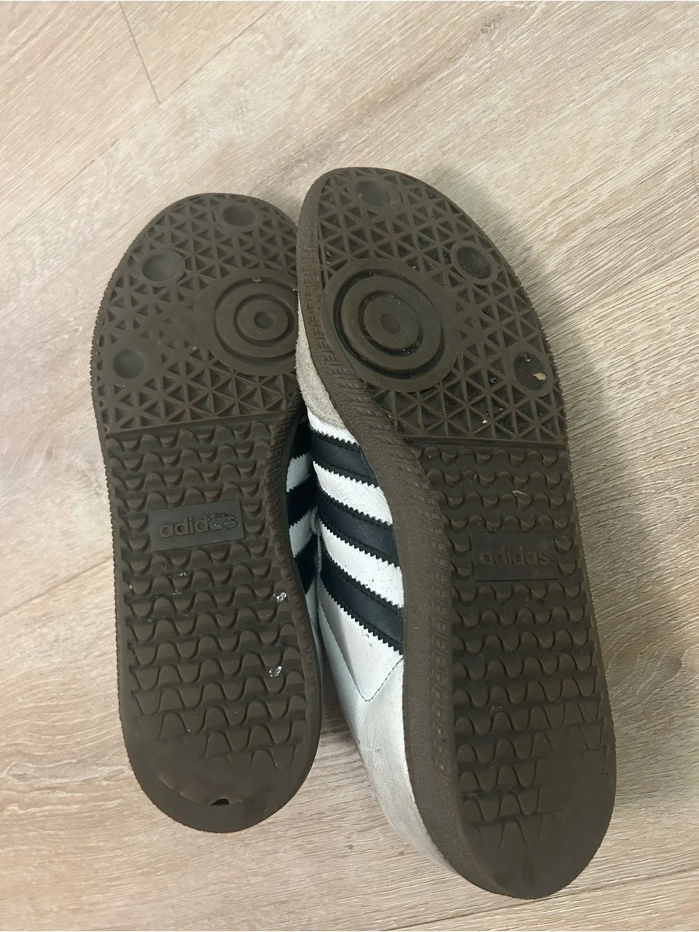 adidas samba woman White Sneakers with Black Stripes and Gray Suede Accents